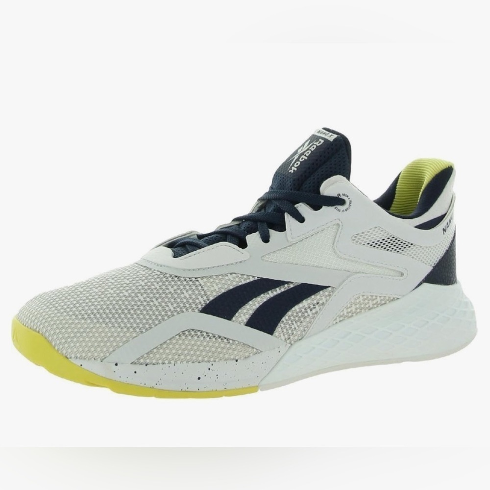 REEBOK Sz 8 Nano X White Navy Yellow Trainers Lace Up Cross Trainer Sneakers
